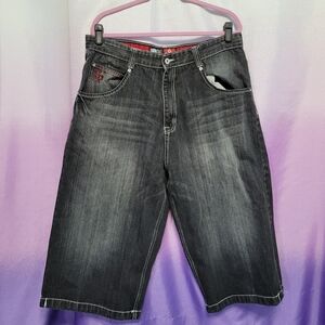 Vintage Y2K South Pole Jean Shorts Black Wide Leg Size 38